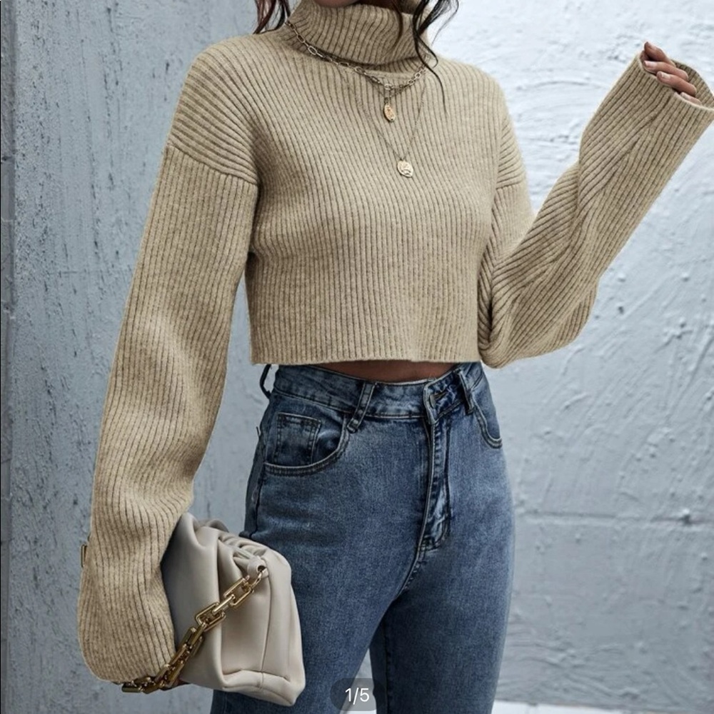 Rolled Neck Drop Shoulder Sweater